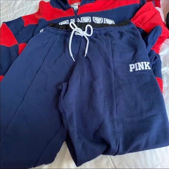 VS PINK BOYFRIEND PANT LOGO WAISTBAND SZ SM NAVY FULL ZIP SWEATSHIRT SZ M RED - Picture 8 of 14